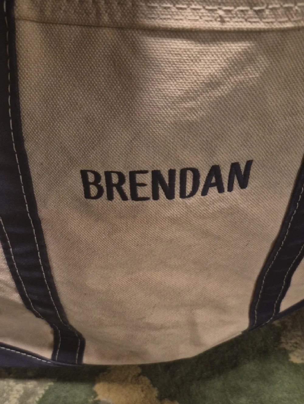 L.L. Bean Canvas Duffel Bag in Beige and Navy